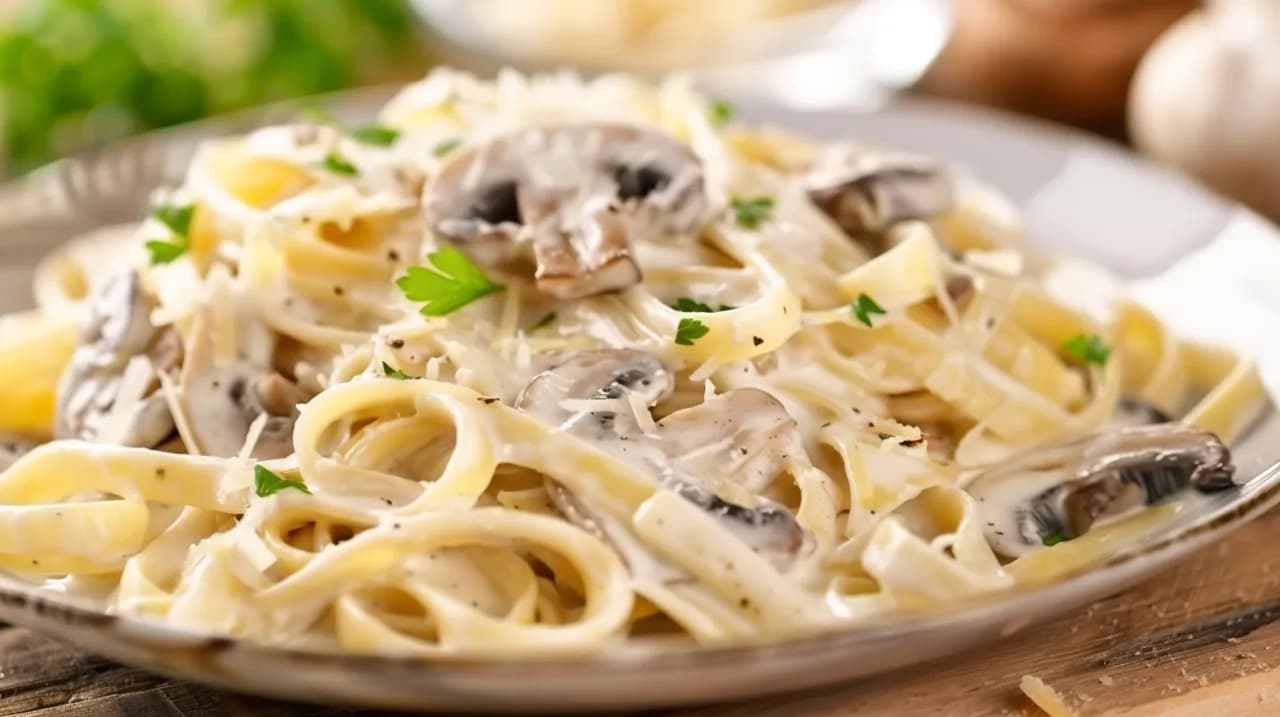 Makaron z pieczarkami i śmietaną: Kremowy i pyszny