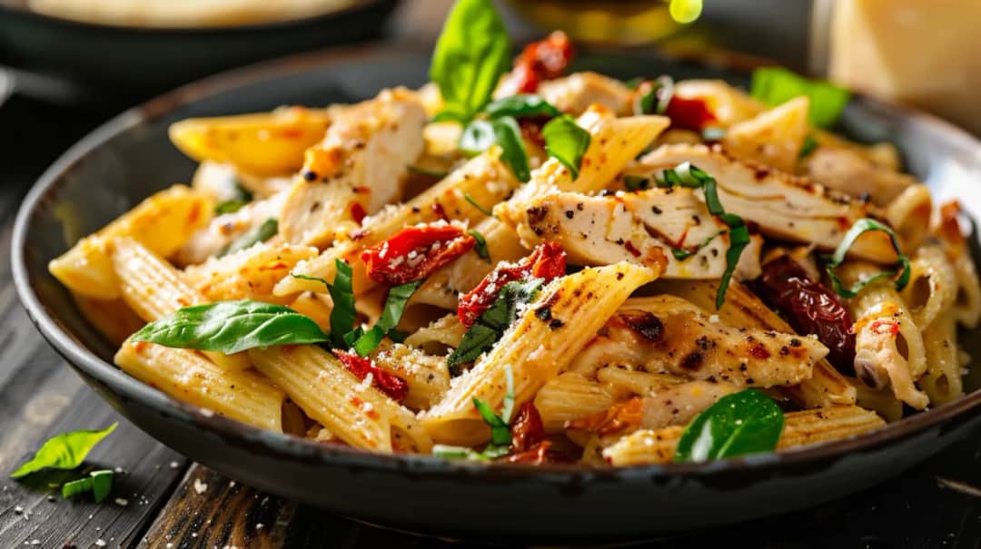 Makaron penne z kurczakiem i suszonymi pomidorami: Szybki przepis