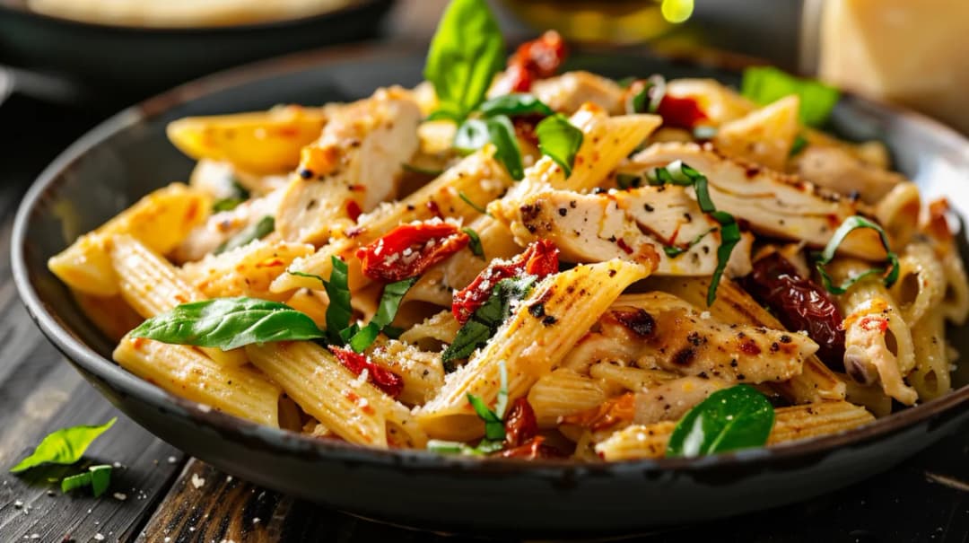 Makaron penne z kurczakiem i suszonymi pomidorami: Szybki przepis